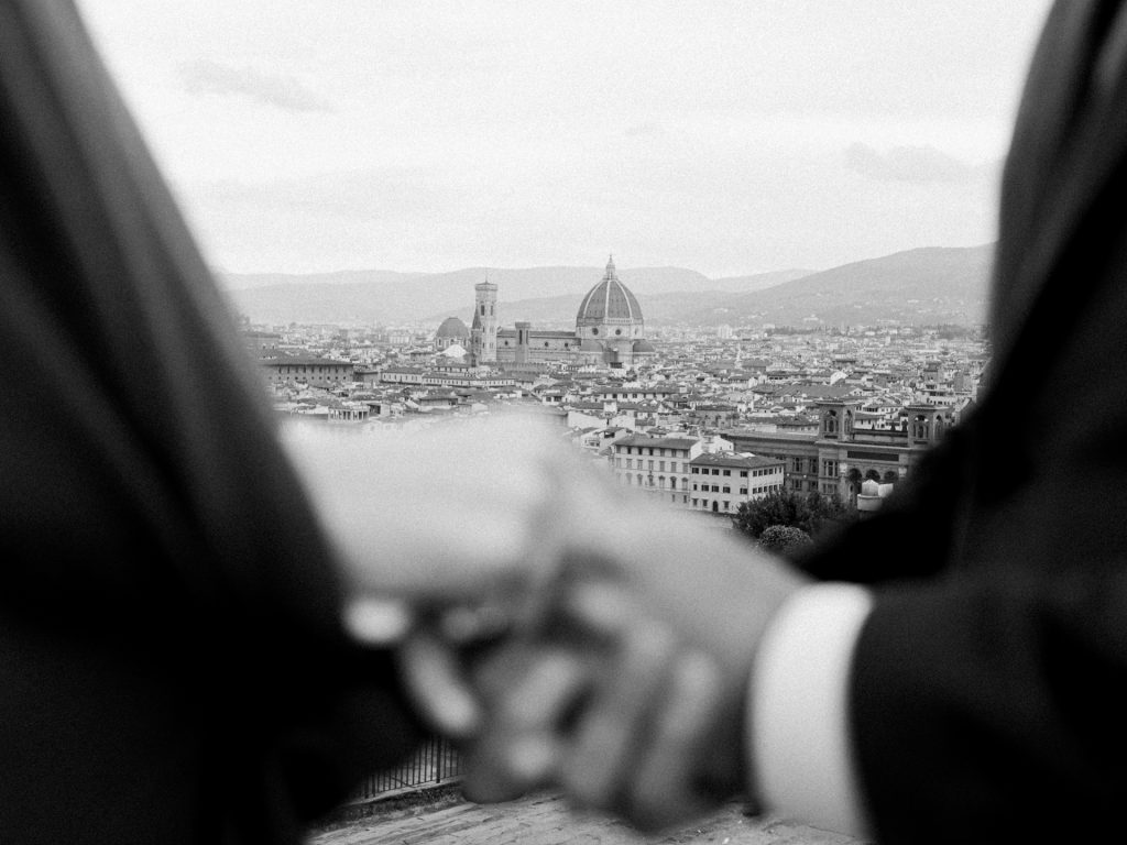 Emotional elopement ceremony overlooking Florence at Christmas
