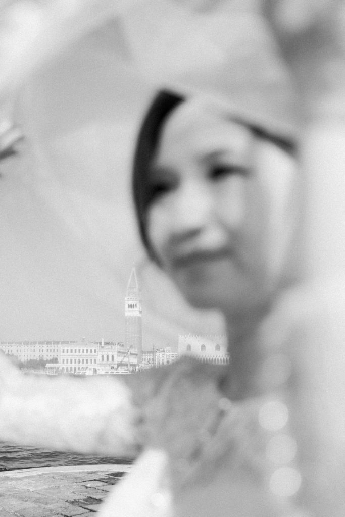 veil wedding bride in san giorgio maggiore venice italy